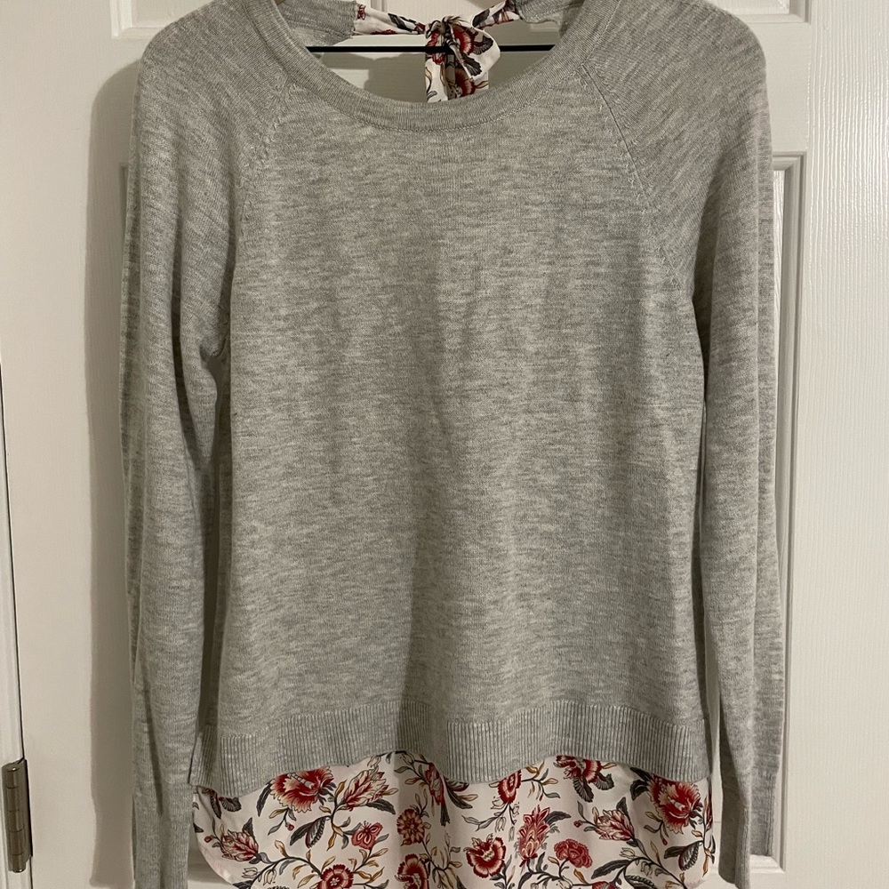 Loft mixed media sweater with tie back, size small